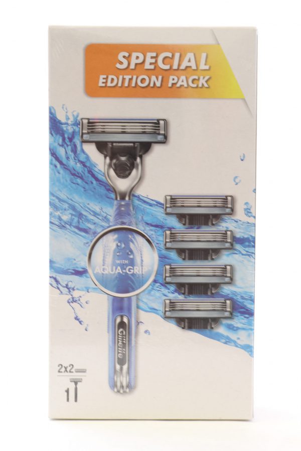 GILLETTE מאך 3 מארז אקווה גריפ + 4סכינים