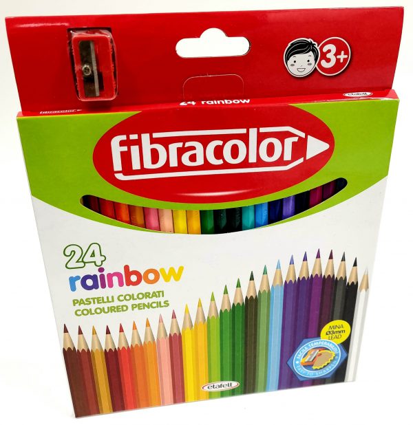 מארז 24 עפרונות צבעוניים איכותיים עם מחדד Fibracolor