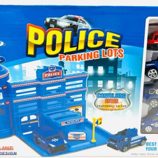 חניון משטרה עם מכוניות ומסוק