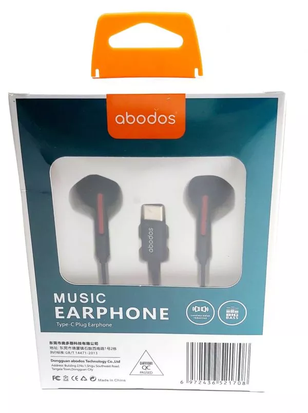 אוזנית חוט שחורות חיבור ABODOS - TYPE-C
