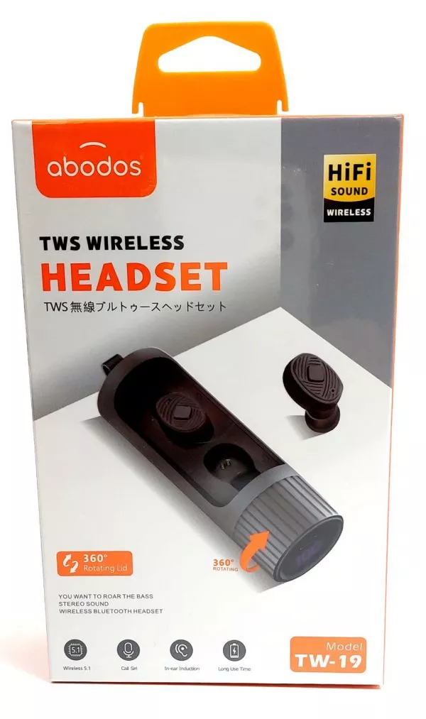 אוזניות שחורות TW בנרתיק טעינה- ABODOS